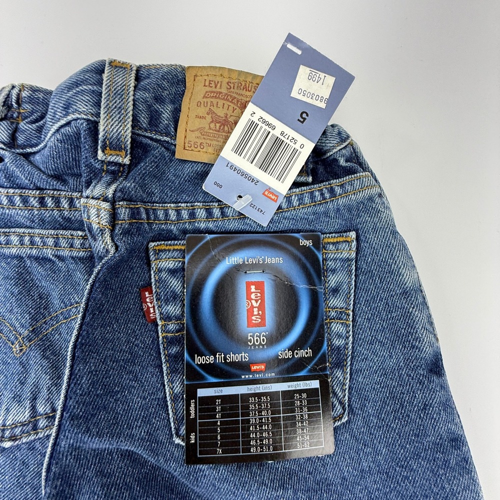 Vintage Levis 566 Kids Size 5 Loose Fit Denim Shorts Side Cinch NWT NOS Y2K